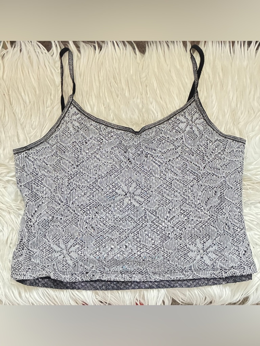 Black & White Geo Knit Crop Cami with Thin Straps